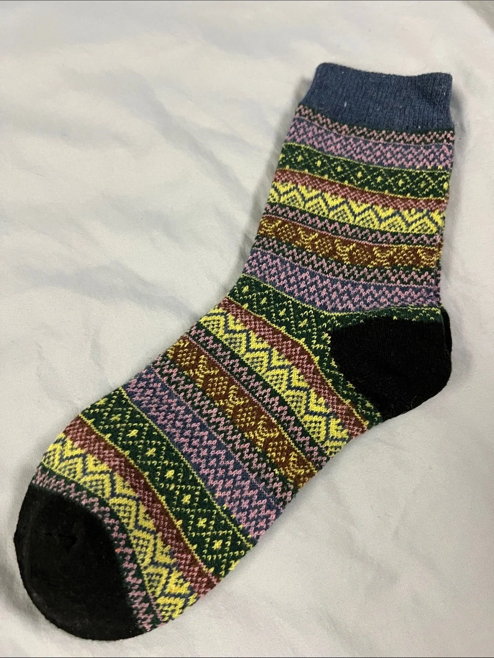 Multicolor Vibrant Colorful Patterned Wool Tall Crew Socks Vintage
